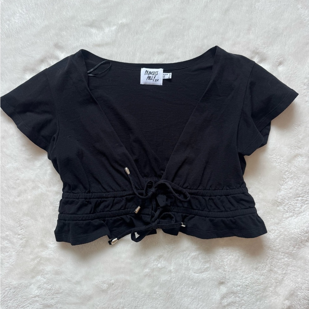 Princess Polly Black Tie-Front Crop Top